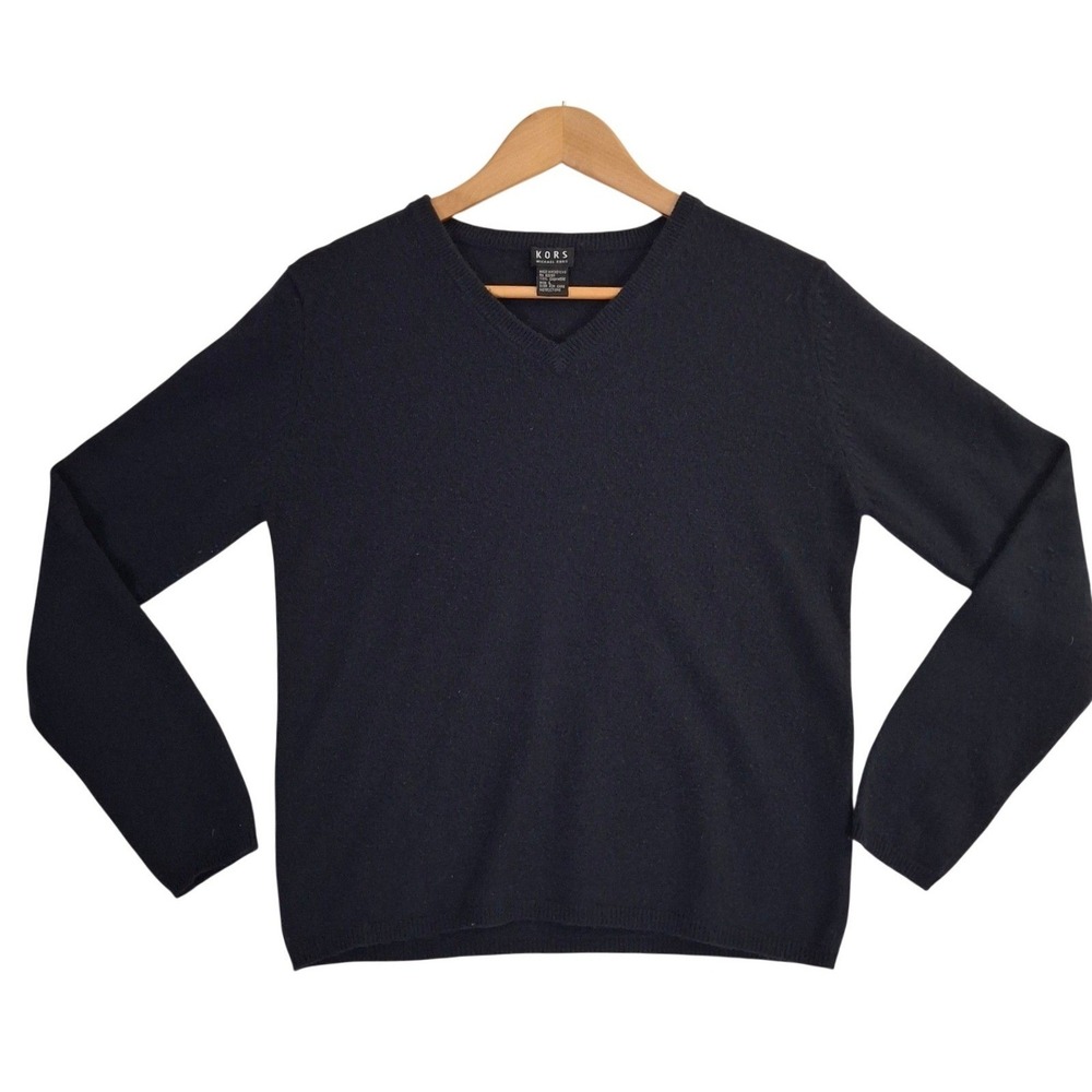 Vintage Michael Kors V-Neck Sweater Womens Large Black 100% Cashmere 90s